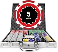 HEITOK 500pc Poker Chip Set Denominations Texas Holdem Aluminum Case