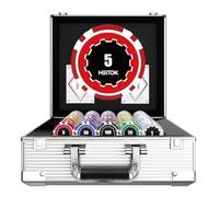 HEITOK 600 Piece Poker Chip Set, 11.5g Weighted Numbered Chips with Aluminium Case, 2 Decks Cards & Blind Buttons for Texas Hold'em