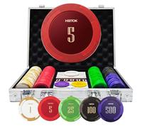 HEITOK Clay Poker Chips Set 200 PCS with Denominations, 14g Clay Composite Weighted Numbered Casino Chips with Aluminum Carrying Case for Texas Hold'em, Blackjack, Family Gambling & Game Nights