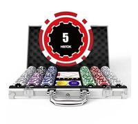HEITOK Poker Chip Set 300 Pieces 11.5g Heavyweight Numbered Chips With Aluminium Case Texas Holdem Blackjack Gambling Set Includes 2 Decks Cards Dealer Buttons 5 Dice For Casino Night