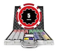 HEITOK Poker Chips with Denominations, 500-pcs 11.5g Weighted Numbered Casino Chips Set, 5 Dice, 2 Decks with Compact Aluminum Case for Texas Hold'em, Blackjack