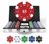 HEITOK Poker Set for Texas Hold'em with 300-Piece 11.5g Denominations Poker Chips, 5 Dice & 2 Decks in Portable Aluminum Case - Professional Blackjack Games (Age 8+)