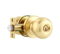 Heittis 1 Pack Gold Ball Door Knob, Satin Brass Round Front Door Handle Gold Entry Door Lock for Right or Left Handed Doors
