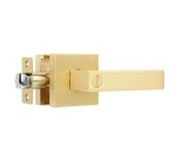 Heittis 1 Pack Privacy Heavy Door Handle, Square Stain Brass Door Knob for Bathroom,Gold Door Handles Interior Locked Inside with Turn Thumb Left/Right Handed Reversible,Keyless