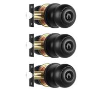 Heittis 3 Pack Black Ball Door Knob,Round Front Door Handle Gold Entry Door Lock for Right or Left Handed Doors
