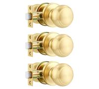 Heittis 3 Pack Gold Door Knob,Closet Door Knobs Passage Handle Keyless Lock for Hallway