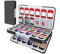 HEIYING Game Card Case for Nintendo Switch 2/ Switch OLED,Carbon Fibre Surface Processes Design Portable Travel Carry Case with 48 Game Card Slots and 24 Micro SD Cards Slots