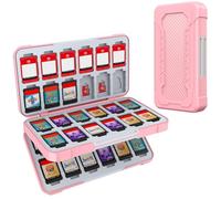 HEIYING Switch Game Case for Nintendo Switch 2/ Lite/OLED, Pink Portable Travel Carry Storage Case with 48 Game Card Slots and 24 Micro SD Cards Slots