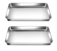 HEIYUET Set of 2 40 x 30 cm Stainless Steel Rectangular Casserole Dish Grease Pan Oven Tray Cake Tray 2.5 cm Deep Baking Tray Fat Pan Oven Dish for Baking Roasting Serving Dishwasher Safe