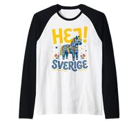 Hej Sverige Swedish Dala Horse Retro Sunglasses Pride Raglan Baseball Tee