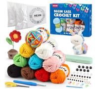 HEJIN 10x50g Yarn Gift Set for Crocheting and Knitting; Cotton Yarn with Crochet Tools for Crocheting; Yarn for Beginners Crochet Kit Making; Great for Christmas, Birthdays for Crochet Lovers