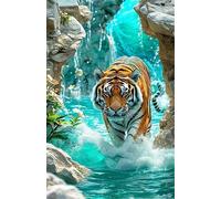 HEJINSHI 5D Diamond Art Kit for Adults,Tiger Diamond Painting Kits for Beginner,Gem Art,Crystal Art Kits Round Drill for Home Wall Decor Gifts for Women, Men (Tiger Striding Through Turquoise Waters)