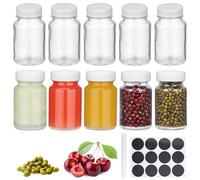 Hejo 10 Pcs Glass Shot Bottles with Lids, 60 ml Juice Shot Bottle (White) | with Labels ,Reusable Mini Ginger Shot with Wide Mouth, Small Jars with Lids for Oils, Sauce, Milk