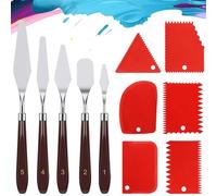 Hejo 11 Piece Spatula Set Acrylic Painting, Palette Knife Acrylic Painting Set, 5 Pieces Stainless Steel Painting Knives & 6 Pieces Plastic Toothed Spatula for Structural Paste, Watercolour, Oil