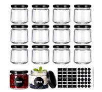Hejo 12-Pack 150ml Small Jars with Lids, Reusable Airtight Jam Jars, Clear Mini Storage Jars for Honey, Spices, Pickles, Chutney