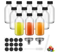Hejo 12 Pcs Glass Shot Bottles with Lids, 60 ml Juice Jars with Labels, Funnel and Brushes, Small Glass Containers, Narrow Mouth Reusable Mini Ginger Shot Bottles for Oils, Sauce, Milk