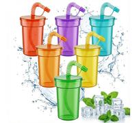Hejo 12 PCS Reusable Plastic Cups with Lids and Straws, 380ml Party Cup Set, BPA Free Kids Adults Coloured Cups, Water Cup for Iced Coffee, Juice, Milkshake, Ideal for Family Party Picnics and Camping