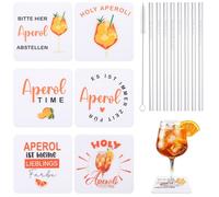 Hejo 14 Piece for Aperol Coasters Felt Gift, for Aperol Spritz Gift Set, Coaster Glasses and Straws, Funny Drink Coasters with Gift Words for Bars, Table Decorations, Theme Parties, Raves