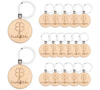 Hejo 18 Pcs Wooden Keyrings, Four-leaf Clover Woodens Keychain, Round Keyrings for Crafts, Practical Wooden Key Fob, Woodens Tag for Decoration, Gifts