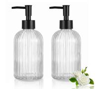Hejo 2-Pack 400ml Glass Soap Dispenser with Black Pump | Hand Wash Dispenser White Bottle for Kitchen Bathroom Sink, Refillable for Liquid Soap, Lotion, Shampoo, Dish Wash
