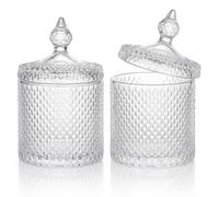 Hejo 2 Pack Crystal Sweet Jars, 600ml Retro Glass Sweet Jars with Spire Lids & Water Drop Pattern - Decorative Storage for Candy, Biscuits, Jewellery, Bathroom