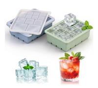 Hejo 2 Pack Silicone Ice Cube Trays, Easy Release Ice Cube Moulds with Lid, 3 Sizes, Reusable Stackable Ice Maker for Whisky, Cocktail, Party Drinks, Baby Food, Chocolate (Blue+Green)