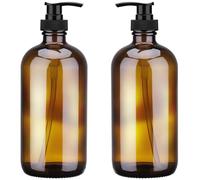 Hejo 2 Pcs Amber Glass Soap Dispenser, 500ml Reusable Hand and Dish Soap Dispenser, Versatile Pump Bottle Dispenser, Shampoo and Conditioner Dispenser with Plastic Pump for Bathroom Kitchen Countertop