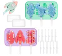 Hejo 2 Pcs Ice Cream Moulds, Silicone Ice Lolly Moulds, Easy Release Lollipop Moulds, Dinosaur & Vehicle Shapes Popsicle Moulds with 18 Sticks for Home Outdoor (Purple & Green)