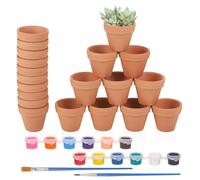 Hejo 20 pcs Mini Terra Cotta Plant Pots, 3×3.5cm Mini Clay Pots for DIY Painting Kit with 2 Brushes and 12 Colors, Cute Clay Planters for Succulents, Herbs & Indoor and Outdoor Decoration