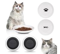 Hejo 2PCS Ceramic Cat Bowls, 5.9in Non-Slip Flat Design Pet Feeding Dishes - Cat Food Plates for Kitten, Rabbit, Hamster with Anti-Tip Base (Durable & Easy Clean)