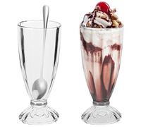 Hejo 2Pcs Milkshake Glasses, Ice Cream Sundae Glasses with 2 Spoons, Reusable Ice Cream Cups, Soda Fountain Glasse, Dessert Glasses for Juice, Smoothies, Soda