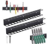 Hejo 2PCS Wall Tool Rack Organiser, Screwdriver Storage Shelf, 14 Sockets Metal Pliers Rack, Wall Storage Holder for Workshop Shed, Garage