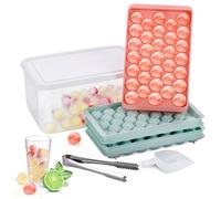 Hejo 3 Pcs Mini Ice Cube Tray Balls, 3×33 Round Ice Cube Moulds, Reusable and Easy to Remove Ice Ball Mould with Lid, Sphere Ice Maker Tray for Freezer, for Water, Coffee, Fruit Juice (Blue & Pink)