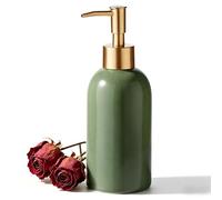 Hejo 350ml Ceramic Soap Dispenser with Matte Gold Pump, Refillable Liquid Hand Wash Soap Dispenser for Laundry Room, Bathroom & Kitchen (Green)