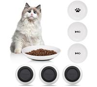 Hejo 3PCS Ceramic Cat Bowls, 5.9in Non-Slip Flat Design Pet Feeding Dishes - Cat Food Plates for Kitten, Rabbit, Hamster with Anti-Tip Base (Durable & Easy Clean)