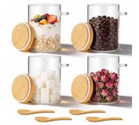 Hejo 4 Pack Glass Jars with Airtight Lid and Spoon, 500ml/17oz Overnight Oats Containers with Lid, Glass Food Storage Container for Oatmeal Chia Pudding Salad Yogurt Tea Coffee Sugar