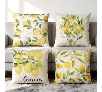 Hejo 4 Pack Lemon Cushion Covers, Summer Cushion Covers with Invisible Zipper, Double-Sided Lemon Print Garden Cushion Covers - Soft Polyester Square Pillow Cases for Sofa, Bedroom, Patio (45x45 cm)