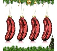 Hejo 4 PCS Christmas Pickle Tree Ornaments, Pickle Christmas Decoration, Green Cucumber christmas Ornaments, Christmas Cucumber Pendant for Christmas Decoration (Red)