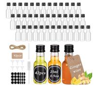 Hejo 42 Pcs Mini Liquor Bottles, 25ml Leakproof Mini Plastic Juice Bottle with Lids, Refillable Reusable Miniature Empty Bottles for Homemade Juice, Milk, Oil, Travel Size, DIY Crafts