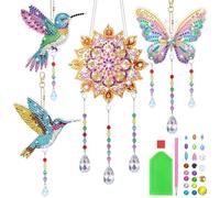 Hejo 4PCS Diamond Wind Chime, Art Craft Kit, Gift for Girls & Boys 5-12 Years - DIY Diamond Painting Suncatchers Kit with Crystal Pendants, Kids Birthday Gift Home Garden Decor