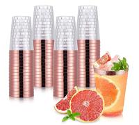 Hejo 60PCS Rose Gold Rimmed Plastic Cups,12oz Reusable Plastic Wine Glasses