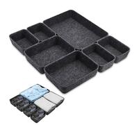 Hejo 7 PCS Square Felt Drawer Organizers Set, Office Drawer Organiser Tray, Durable Drawer Organizer for Home Office, Stationery Dresser, Dark Gray