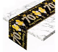 Hejo 70th Birthday GlitterTable Runner, 35X180cm Black Gold Table Decorations, 70 Years Old Party Table Decor, Breathable and Soft Table cloth for,Birthday Parties, Banquet