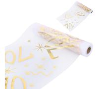 Hejo 70th Birthday Table Runner, 28cmX10m Gold Transparent Mesh Table Decorations, 70 Years Old Party Table Decor, Breathable and Soft Table Cloth for Flower Packaging, Birthday Parties, Banquet