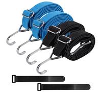 Hejo Adjustable Flat Bungee Straps with Hooks 4 Pack, 2 Size Long Bungee Cords with Hooks, Strong Stretchy Bungee Straps for Bicycle, Motorcycle, Camping, Moving Cargo(2x2M Blue, 2x1M Black)