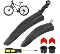 Hejo Bike Mudguards Set, Universal Mudguards for 24-29 inch Bikes, Adjustable Bicycle Front and Rear Mud Guard with 2 Red Arrow Reflective Stickers for most of Popular Bicycles Black