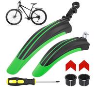 Hejo Bike Mudguards Set, Universal Mudguards for 24-29 inch Bikes, Adjustable Bicycle Front and Rear Mud Guard with 2 Red Arrow Reflective Stickers for most of Popular Bicycles (Black ＆ Green)