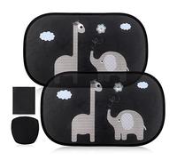 Hejo Car Window Shades for Baby, 50x30cm for Full UV Protection, 2 PCS (Elephant+Giraffe) Car Sun Shade for Baby Pet UV and Sunlight Protection, Electrostatic Adsorption Self-adhesive Design, with Bag