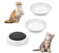 Hejo Cat Bowl Ceramic, 3PCS Cat Plates, Shallow Cats Dishes with Non-Slip Bottom, Kitten Food Bowls with Different Cat-Shaped Patterns, Feeding & Watering Supplies for Cats, Small Dogs, Rabbits