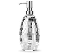 Hejo Disco Glass Soap Dispenser, Refillable Washing up Liquid Dispenser with Stainless Steel Pump, Versatile Hand Soap Dispensers for Home Bathroom Kitchen Laundry (Silver)